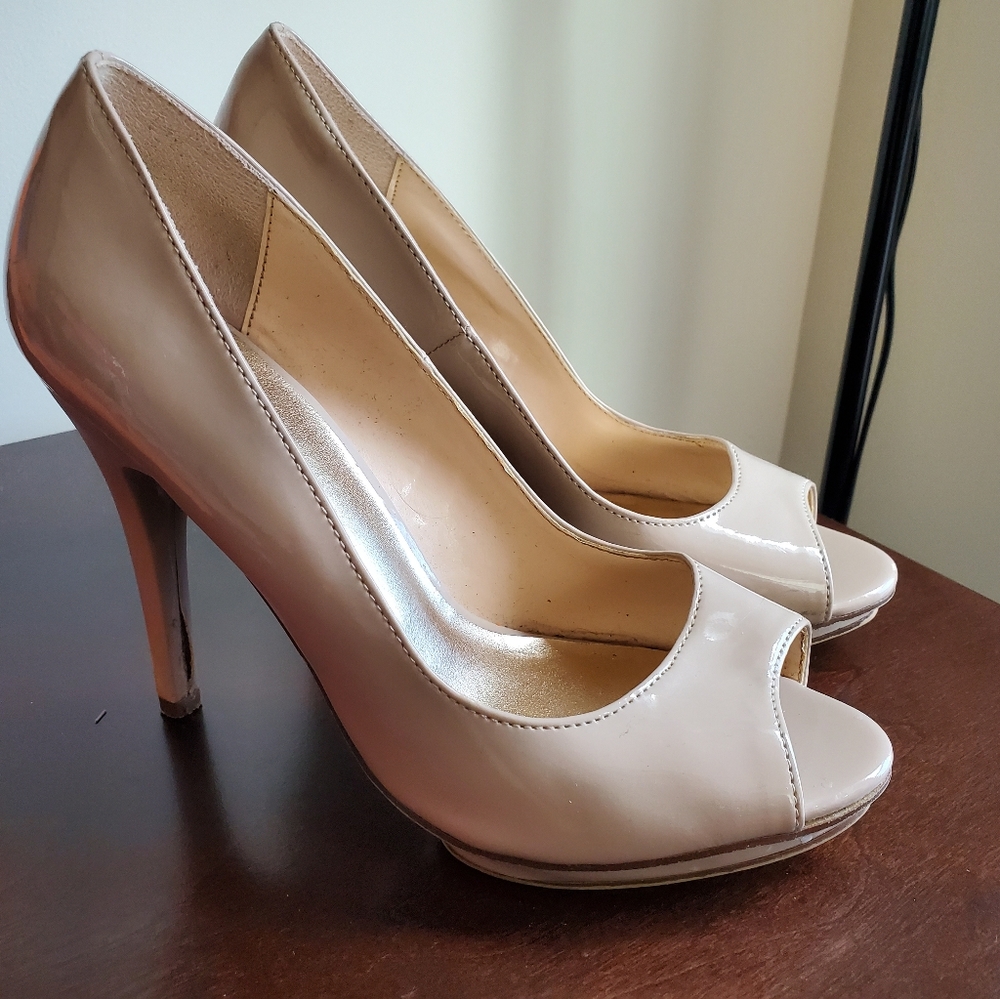 Nude peep toe heels
